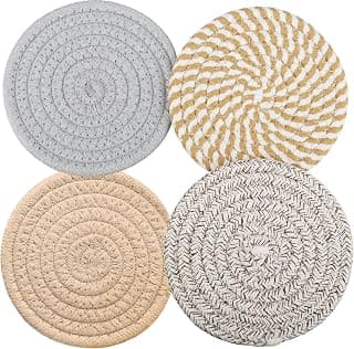 4.8 Inch Woven Drink Coasters Set of 4, Thick Absorbent Coasters, Boho Cotton Neutral Fabric Coaster for Desk Table Office Decor Posavasos for Coffee Cups with Gift Box (Multicolored, 4Pack) -