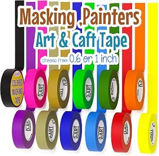 Colored Masking Tape Painters Tape 12 or 8 Pack 1 inch or 0.6 Inches Kids Arts Craft Supplies Coding Whiteboard Dry Erase Board Tape Thin Paper Tape Paint Tape No Residue Easy Removal DIY Crafts Arts