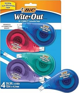 BIC Wite-Out Brand EZ Correct Correction Tape, 39.3 feet, 4-Count Pack of White Correction Tape, Fast, Clean and Easy to Use Tear-Resistant Tape Office or School Supplies | Instant Dry Application for Quick Corrections | Tear Resistant for Durability | Clear Dispenser Shows Remaining Tape Supply