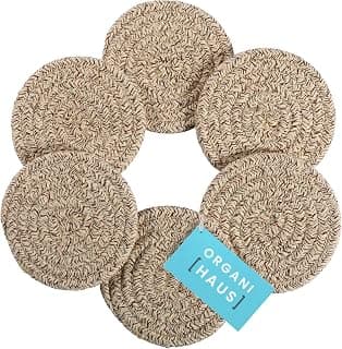 OrganiHaus Drink Coasters Set of 6, Absorbent Cotton Woven Cup Coasters, Rustic Farmhouse Boho Decor for Coffee Table and Drinks Protection, Cute Coaster for Drinks, Coaster for Office Desk - Brown