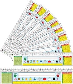 Carson Dellosa 36-Piece Traditional Manuscript Name Plate for Desk, Gr 1-3 | Student Name Tags, Number Line, Ruler, 1-100 Number Chart, Alphabet, Colors, Shapes, Left and Right, Classroom Must Haves